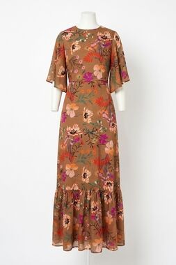 NEW OLIPHANT woodland flirty mock neck maxi dress in mocha